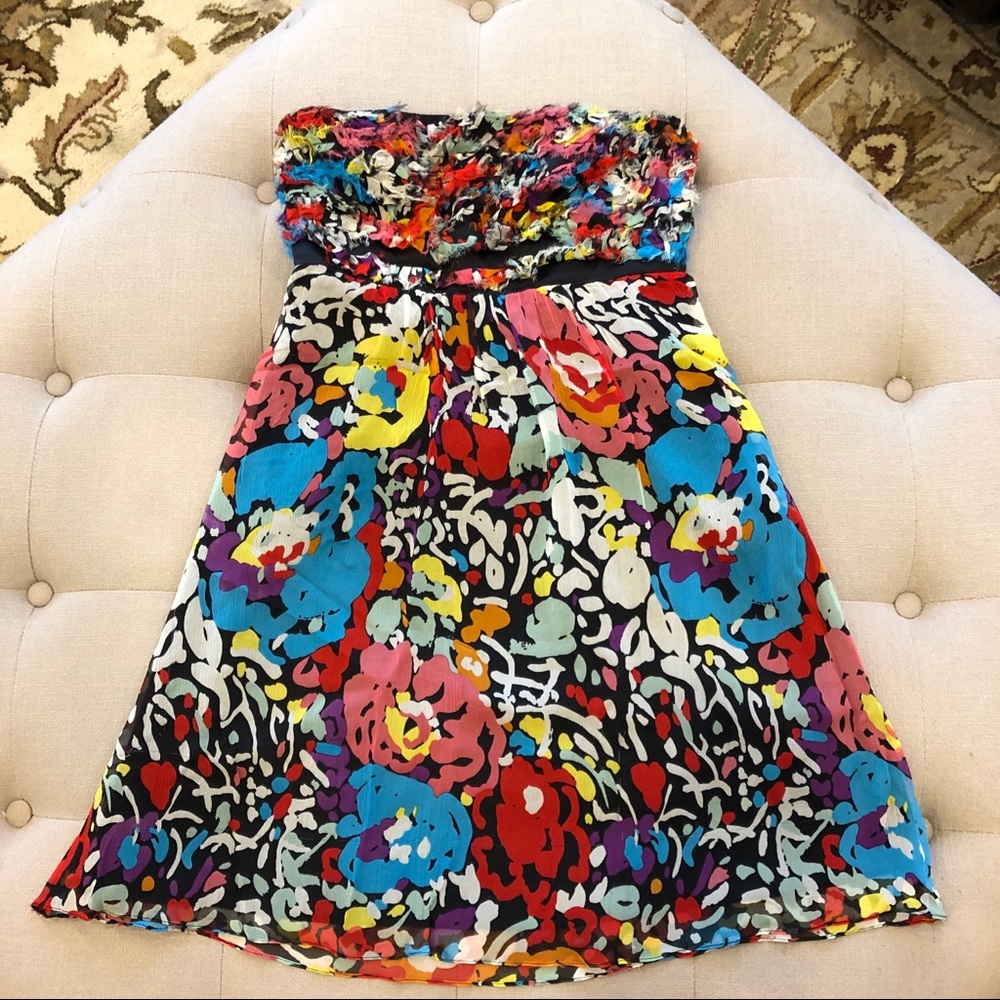 Betsey Johnson Floral Strapless Dress Sz 2 - Picture 2 of 6